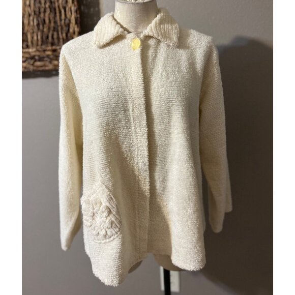 Anthropologie Stan Herman Cream Cardigan Sweater S Small Cotton Relaxed Fit - Picture 7 of 14